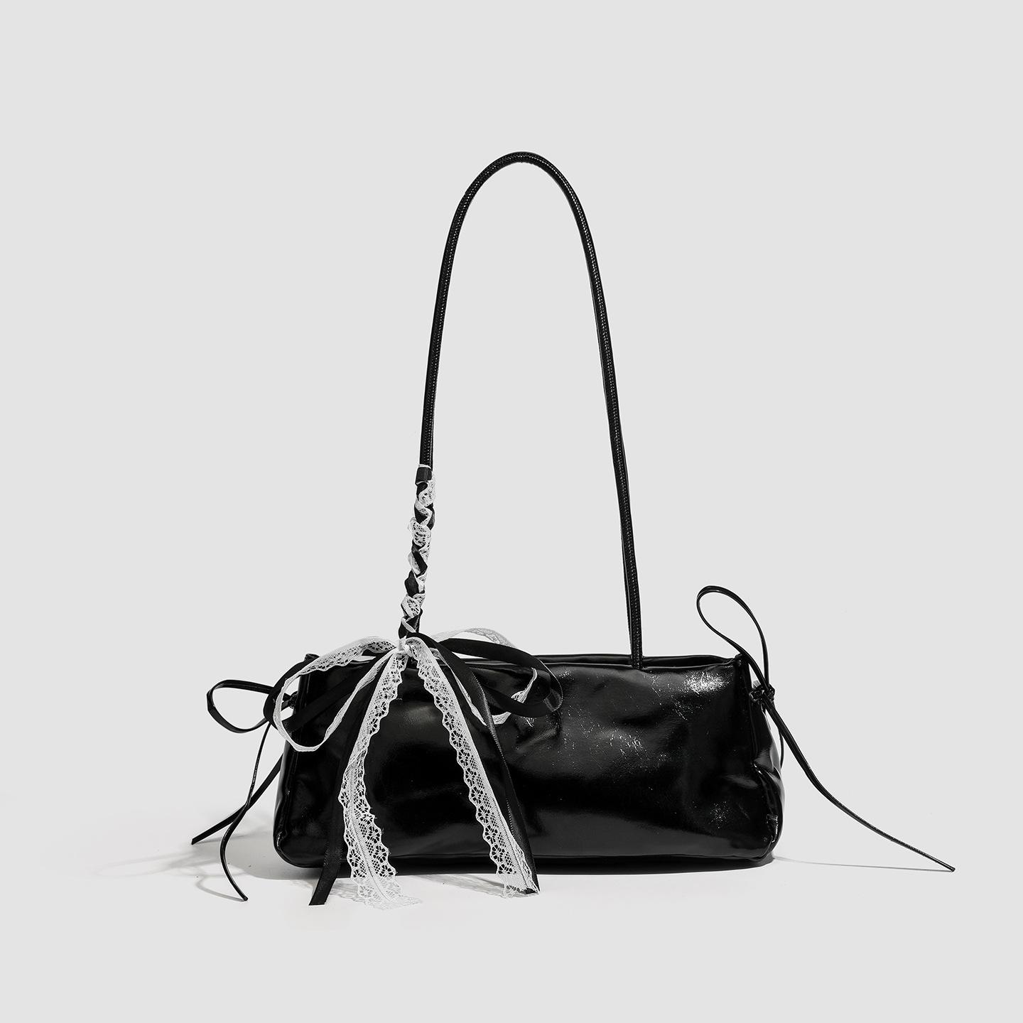 Bow Bowling Bag Women S Texture Solid Color Shoulder Underarm Bag Fashionable Versatile Commuter Handbag