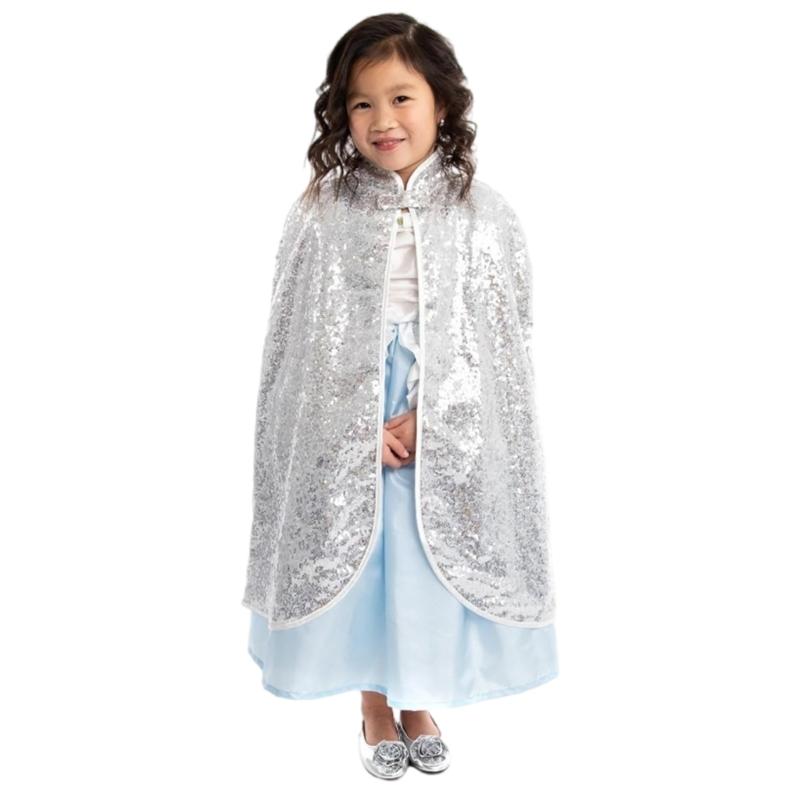 Плащ Принцессы Хэллоуинский Плащ Блестящий Плащ с Пайетками Плащ для Костюма Принцессы Плащ-Платье Принадлежности для Вечеринки для Девочек Детей Length 80cm серебряный