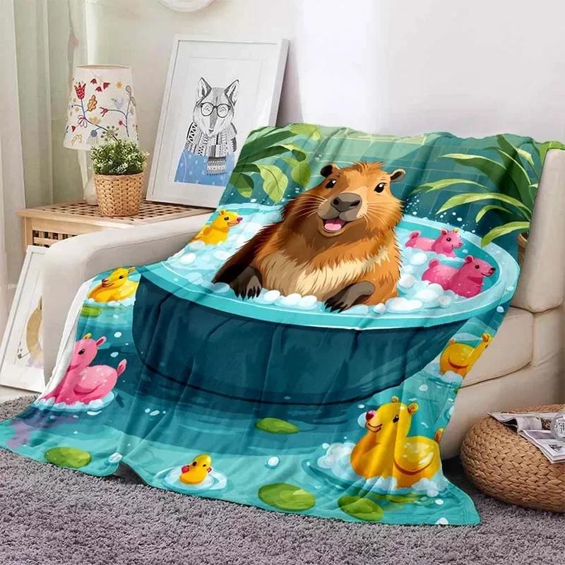 MINISO Capybara Printed Blanket Children Adult Blanket Soft and Warm Bedding for Bed Sofa Outdoor Travel Cover Blanket