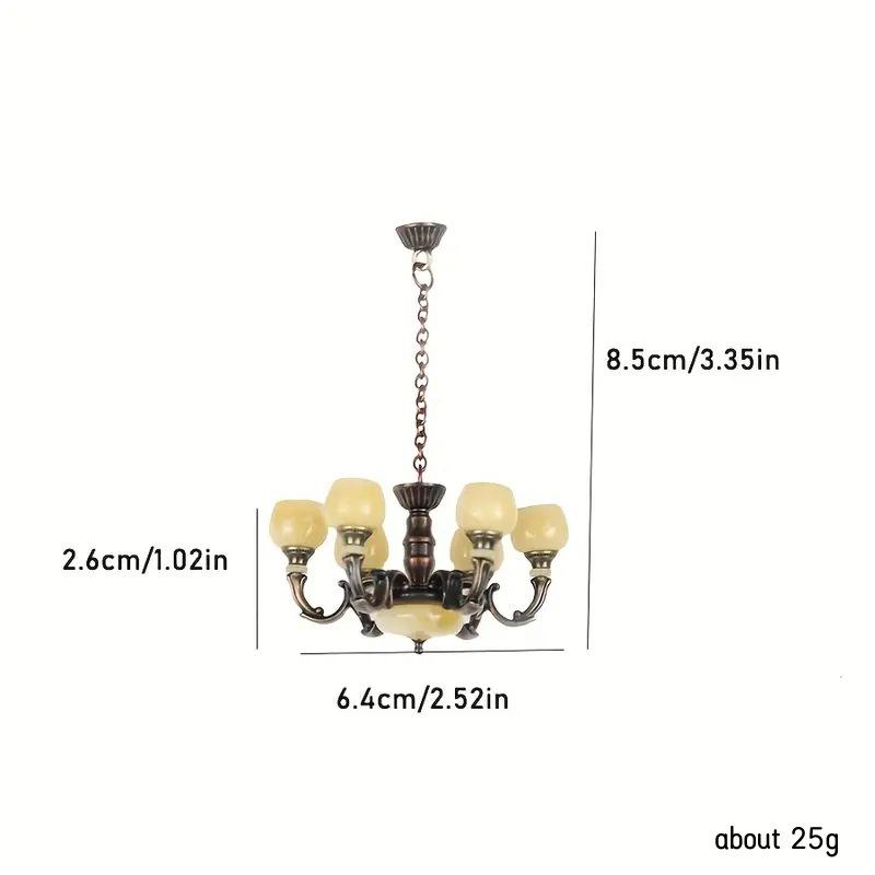 Dollhouse Miniature Retro Alloy Chandelier Pendant for Living Room Scene Decor