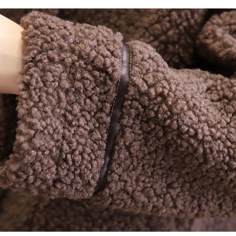 Chaqueta Cárdigan de Forro Polar de Cordero para Mujer Invierno Suelta Gruesa Estudiante Solapa