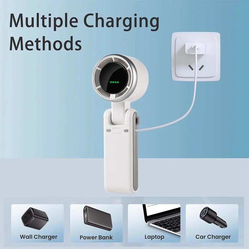 New Portable Handheld Personal Rechargeable Desk Fan LED Digital Display 180°Adjustable Rechargeable Air Fan , 5 Speed Win 2025