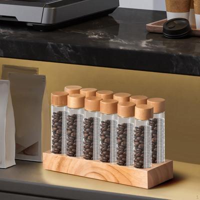 Dispenser per chicchi di caffè Contenitori per la conservazione dei chicchi Espositore in legno Provetta per