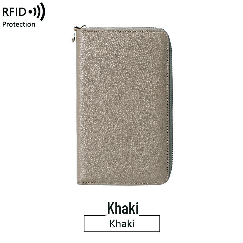 RFID Anti-Magnetic Women's Genuine Leather Long Wallet with Zipper and Large Capacity