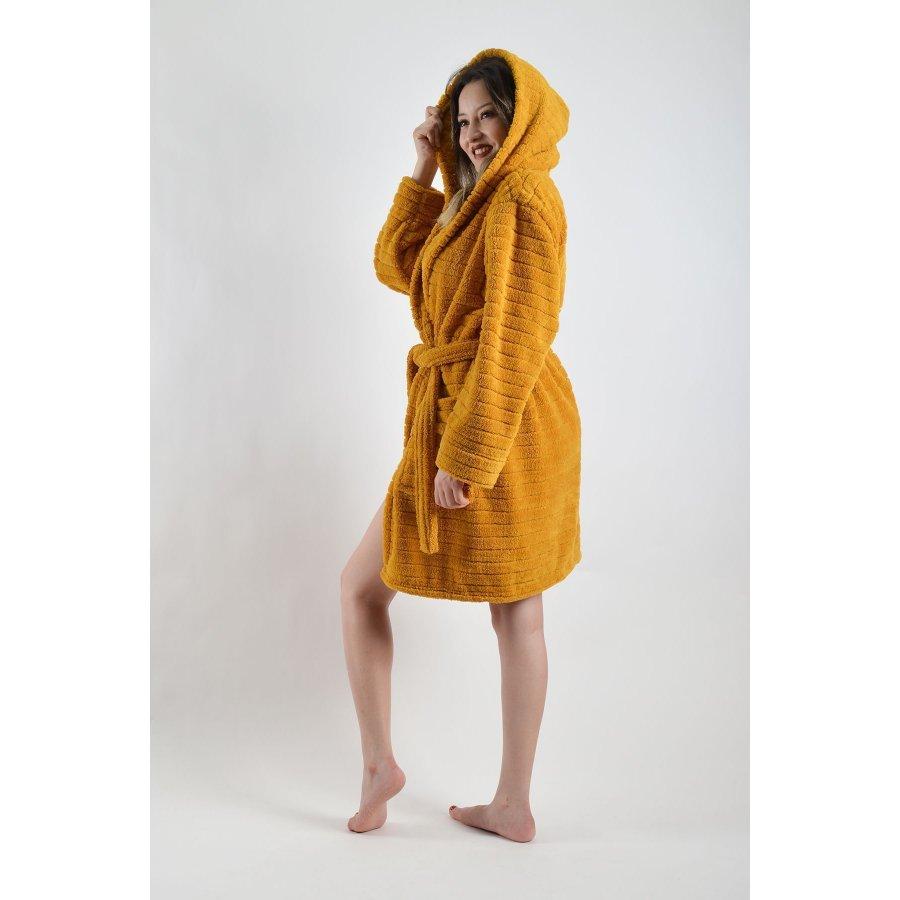 

Женский зимний халат Welsoft с капюшоном и халатом S/M горчичный