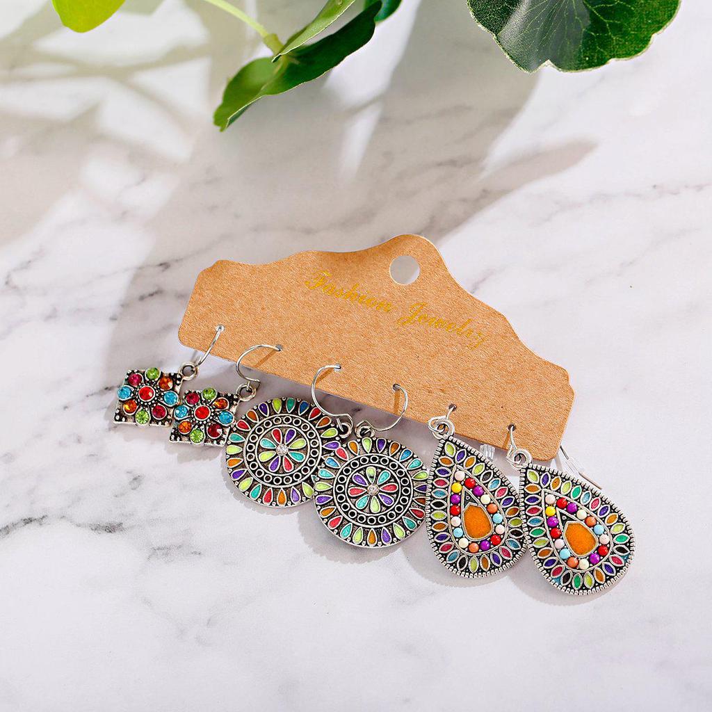 Bohemian Ethnic Retro Earring Set: 3-Piece Hanfu & Nepal Style for Women