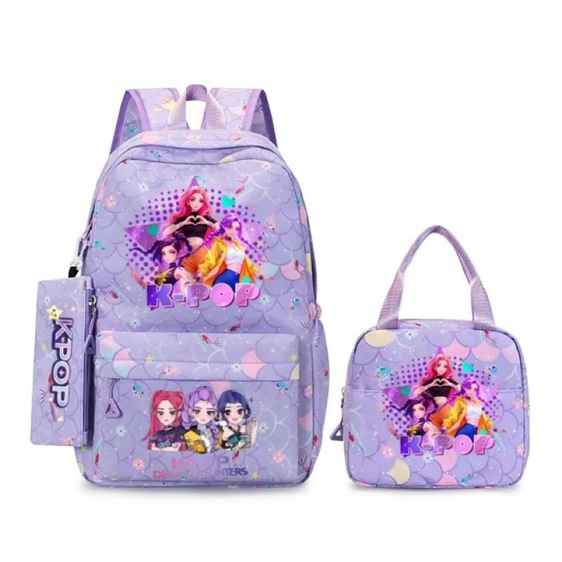 K-Pop Themed Lightweight Backpack Set Teen Girls - Cute Cartoon Design Breathable Outdoor School Bag With Ergonomic Curved
