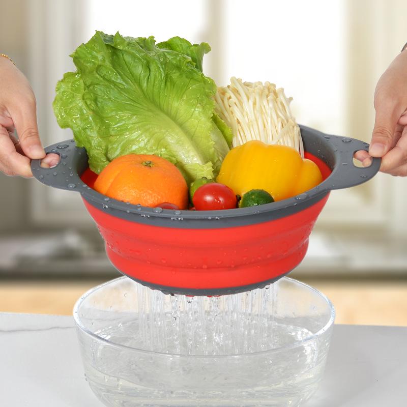 Collapsible Round Silicone Colander: Telescopic Fruit & Vegetable Washing Basket