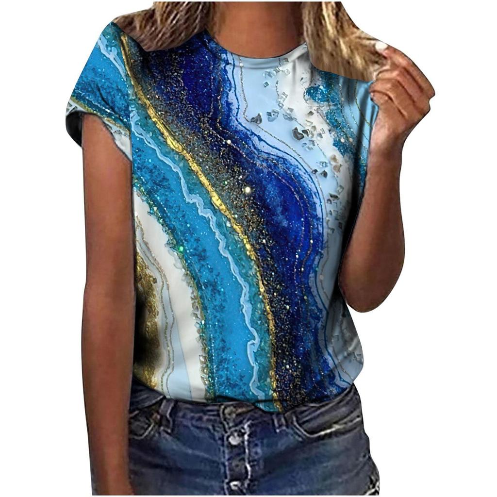2026 New Summer Temperament Women's Sunrise Printed Women's T-shirt Round Neck Short Sleeve Street Casual Daily Basic Tops