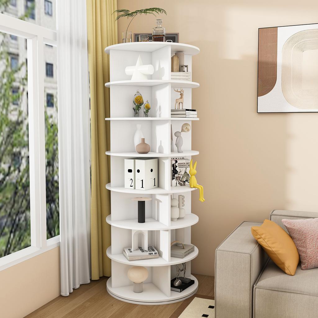 7-Tier rotating shoe rack tower, 360 degrees rotatable – freestanding shoe rack for 28 pairs of shoes, space-saving, white (60 × 60 × 161cm)