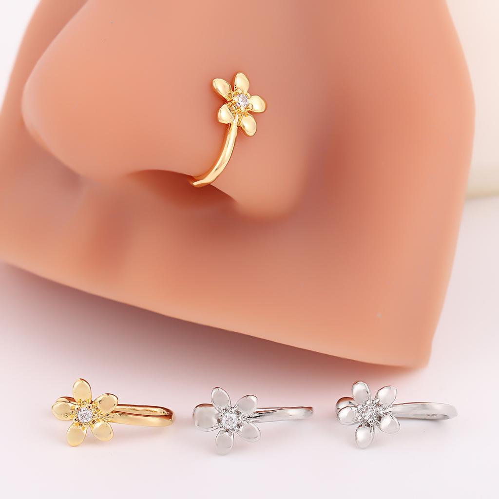 Fashion Puncture-Free Nose Ring Flower Korean Sweet Flower U-Shaped Nose Clip Cute Versatile Personality Inlaid Zircon Nose Accessories