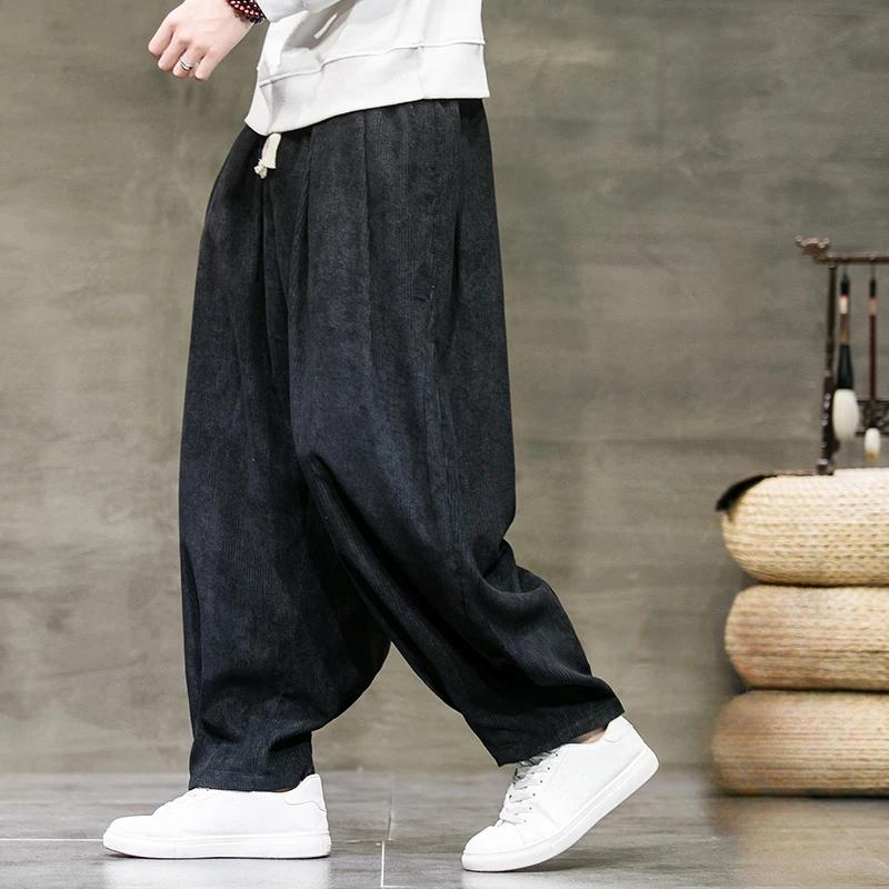 Winter Corduroy Pants Men's Solid Color Fleece Thickened Harem Sweatpants Winter Men's Warm Casual Pants