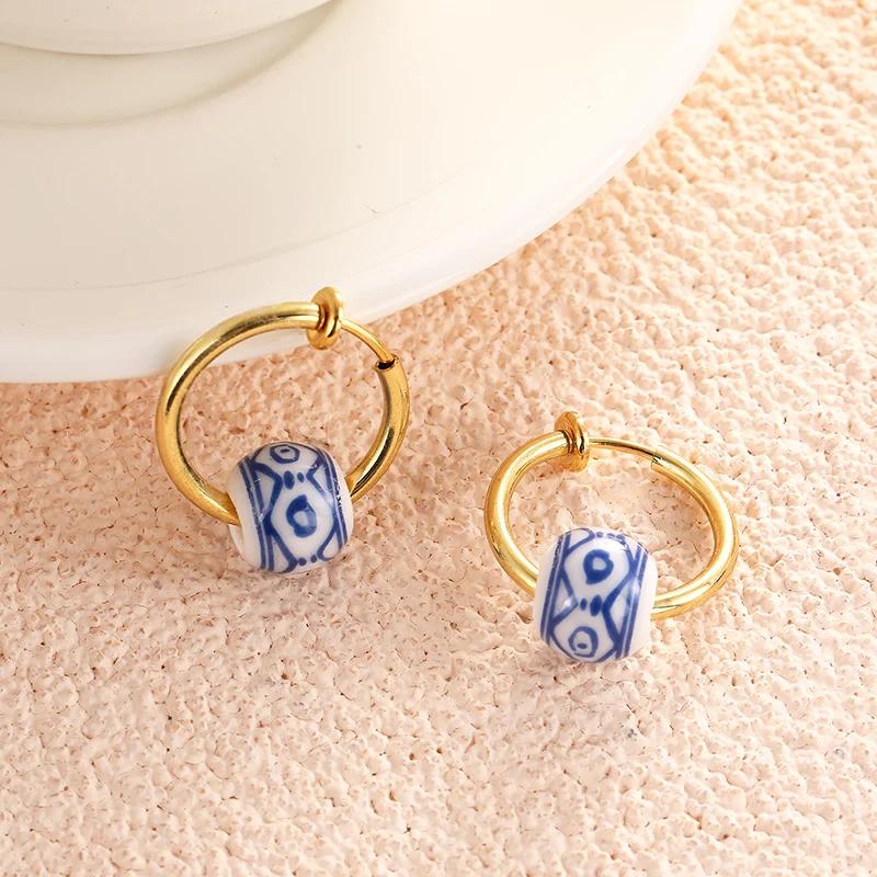 Chinese Style Hand Painted Ceramic Beads Earrings Pentagram Teapot Cup Shape Drop Earrings for Women Classic Designed Jewelry