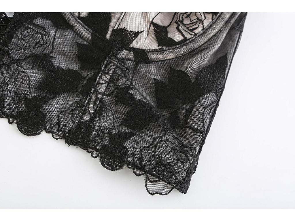 Rose Embroidered Lace Longline Bra Set