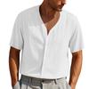 American Men's Summer Imitation Hemp Bamboo Short-sleeved Henry Shirt Loose Casual Trend Button Cardigan T-shirt Men's