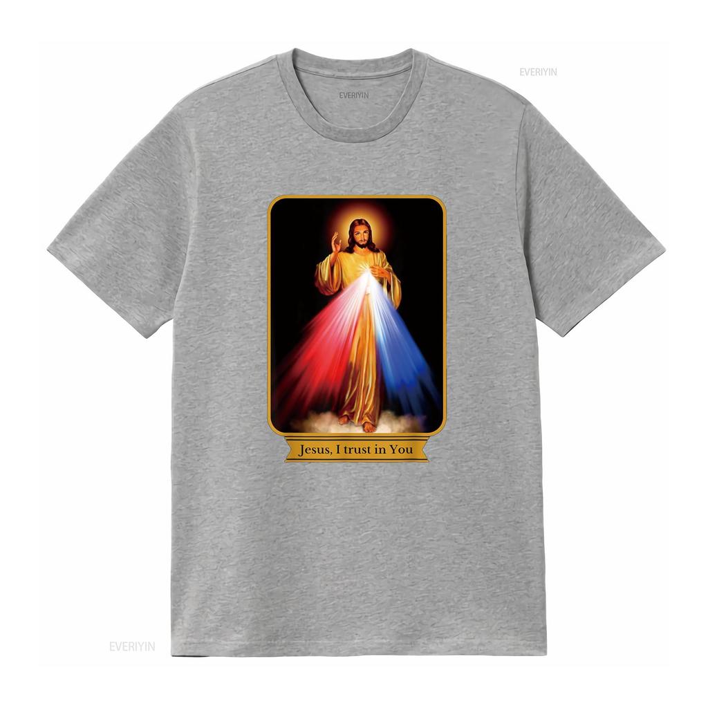 Gesù Misericordioso Confido in Te Maglietta Cattolica vintage Lavata Morbida Traspirante grafica Elasticizzata streetwear Comoda