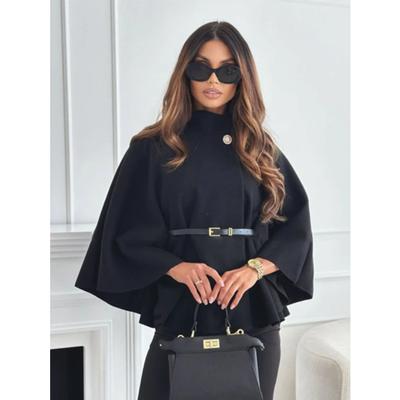 Damen Mantel Cape Woll Tweed Poncho Dick Herbst Winter Frauen Einzelne Schnalle Fledermausärmel Mantel Elegant Warm Lose Oberbekleidung 2024