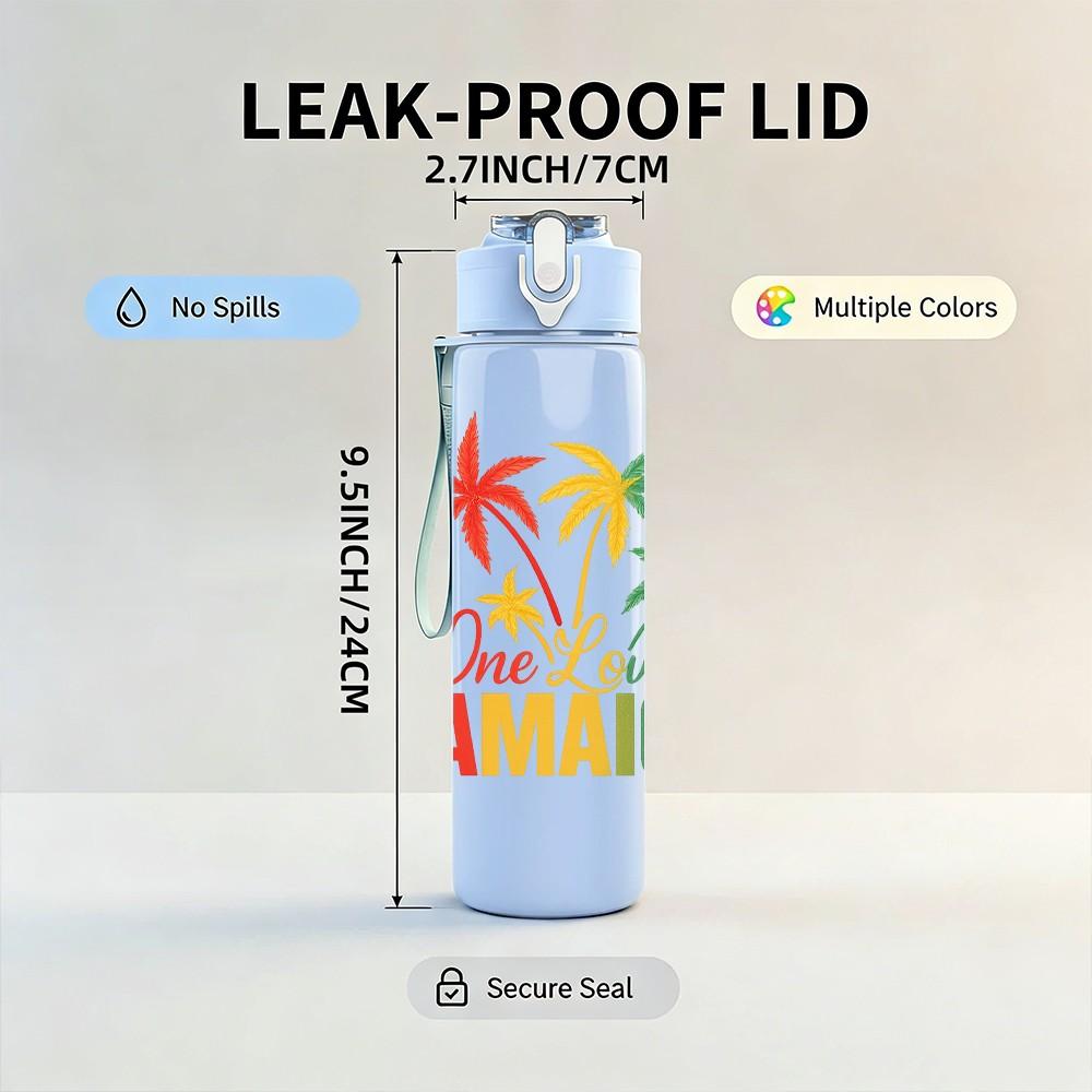 1PC One Love Jamaica Palm Tree 750ml Color Plastic Sports Water Bottle Leakproof Flip Straw Lid Suitable for Sports Office Home Use