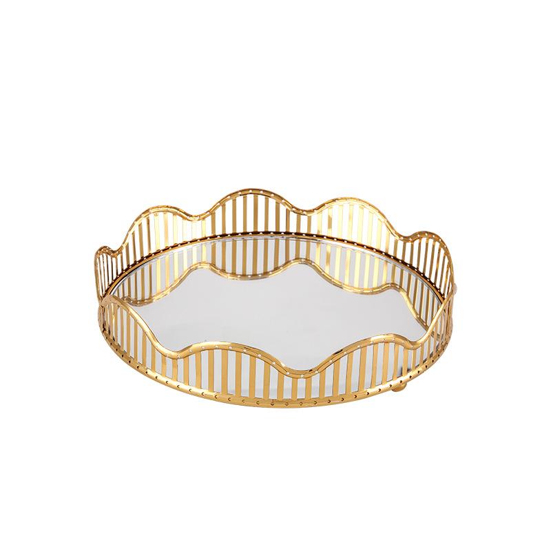 Mirror Glass Plate Golden Metal Storage Tray Home Living Room Luxury Display Plate Decoration Fruit Plate