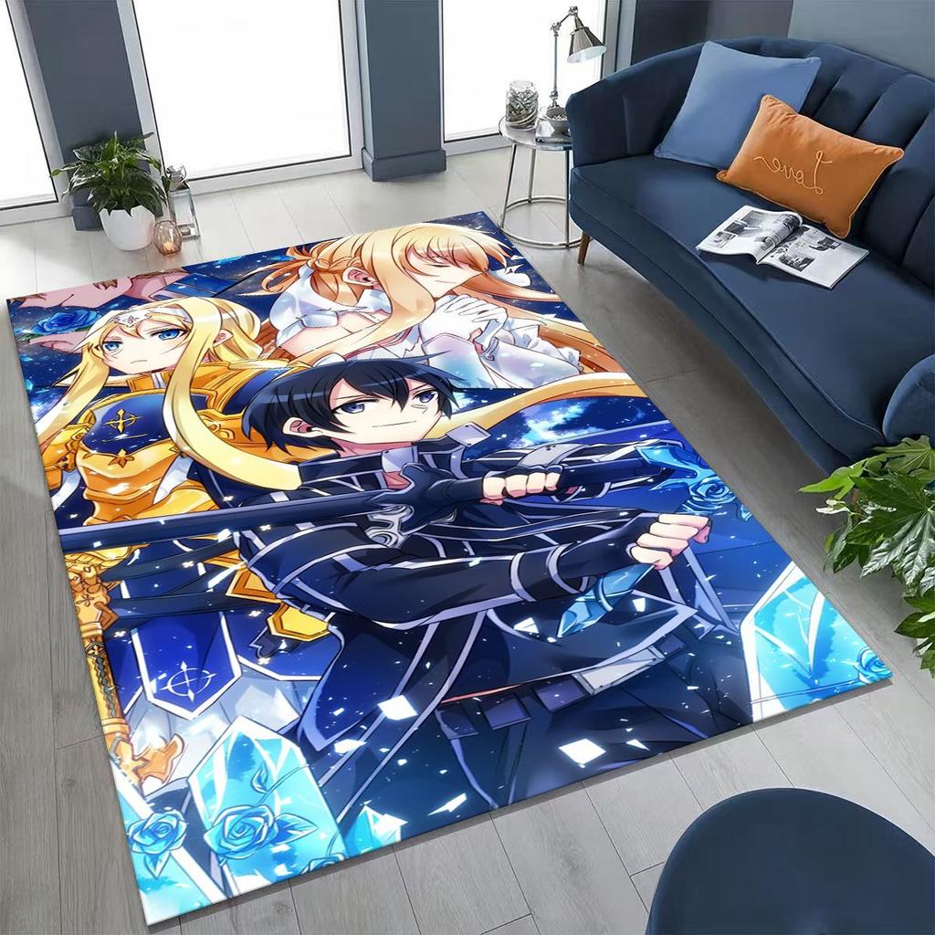 Anime SAO Sword Art Online Cartoon 3D Rug for Bedroom Living Room Sofa Home Doormat Decor, Large Kids Play Non-slip Floor Mat
