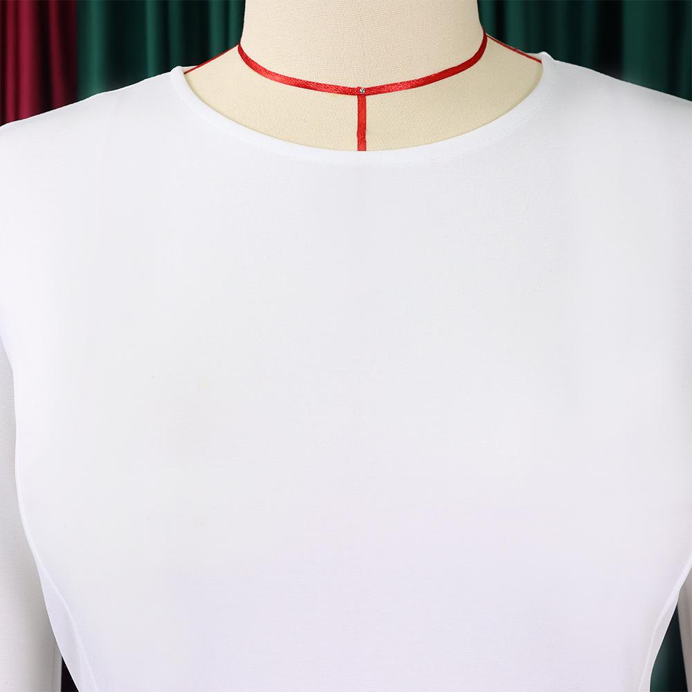 YYFS Dámská móda Jaro Podzim Jednobarevný potisk Neformální šaty s dlouhým rukávem do O-výstřihu a vysokým pasem