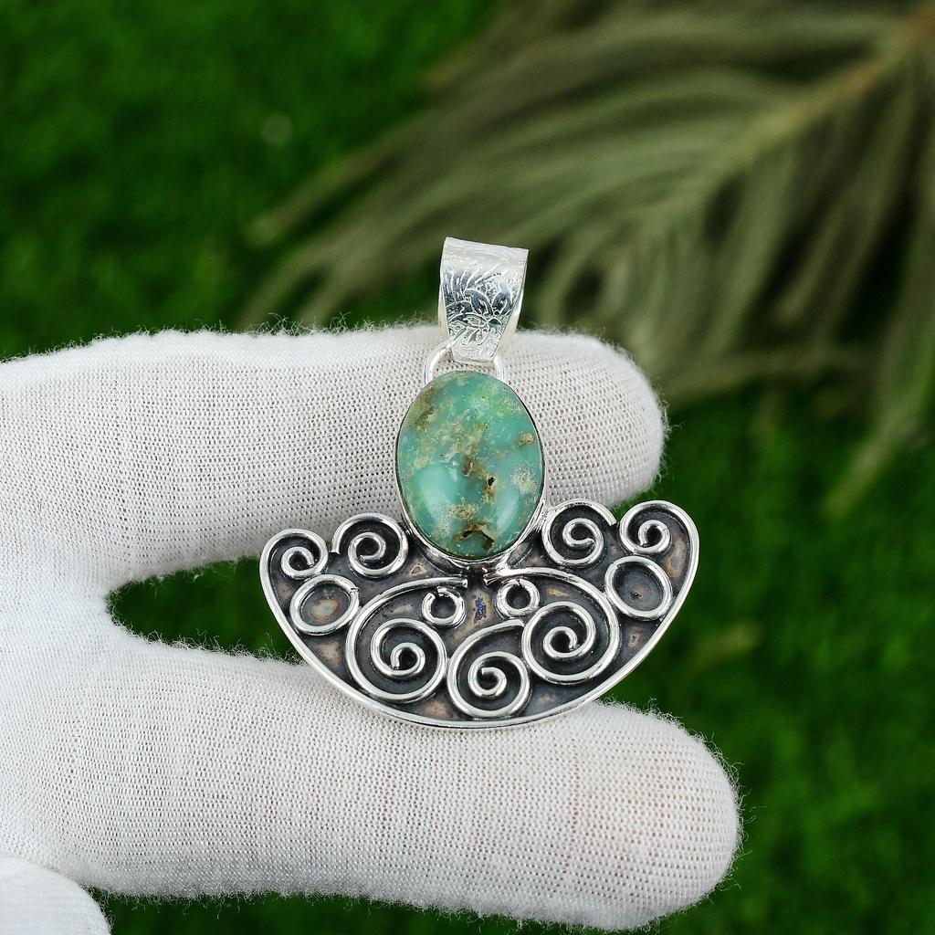 Sisters Day Sale Sterling Silver Heart Chakra Natural Chrysoprase Wife Pendant
