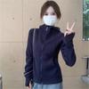 Navy Blue Women's Slim Fit Yoga Sweatshirt - Small, Casual Zipper Cardigan for Spring & Autumn 2025
