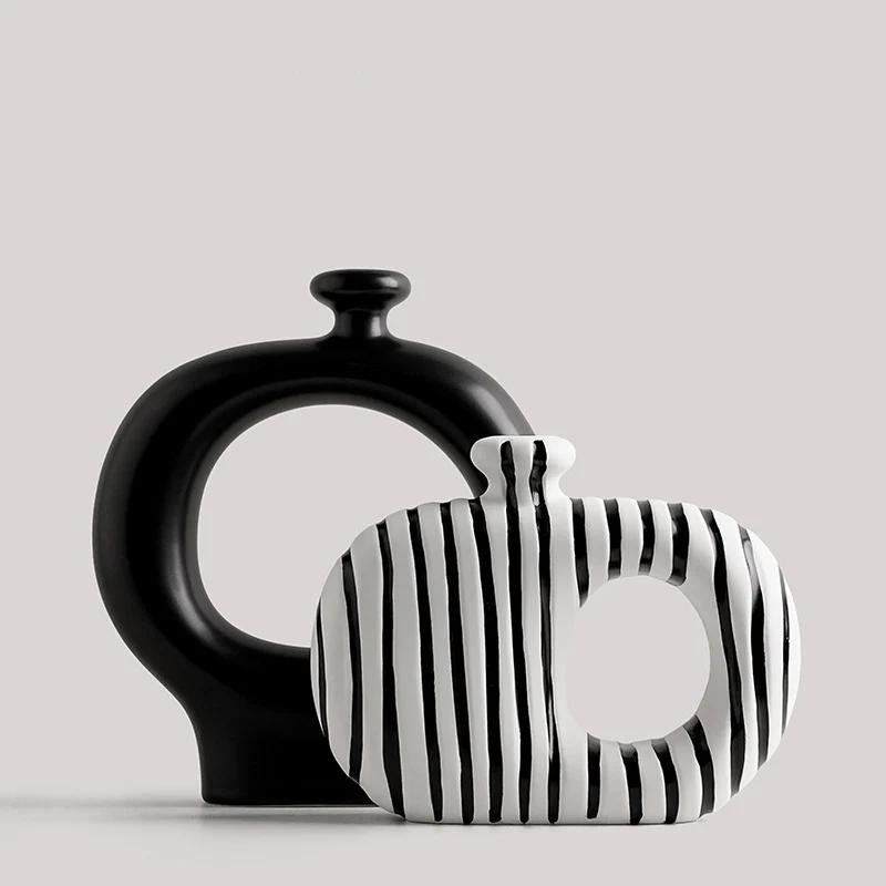 Zebra Stripes Ceramic Vase Artificial Flower Decorative Flowers Pots Desk Decoration Modern Floral Vases Room Aesthetic Decor