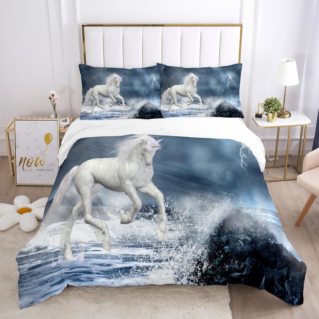 Unicorn Duvet Cover Set White Horse with Wing 3D Print King Size Polyester Comforter Cover for Kids Bedding Set with Pillowcase