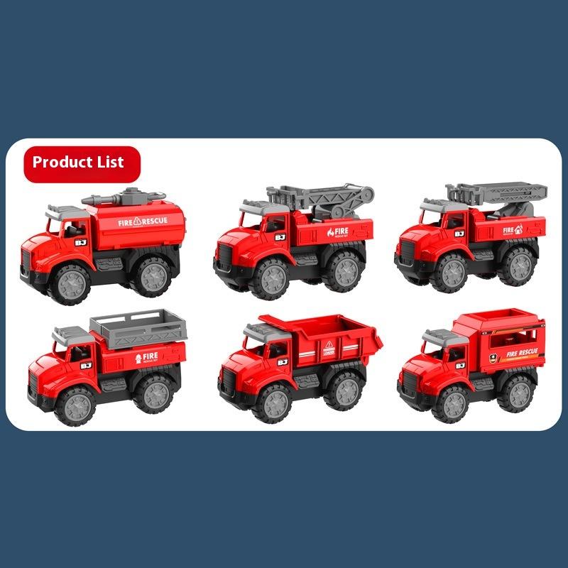 Children's Simulation Alloy Engineering Vehicle Toy Alloy Fire Truck Ladder Truck Model Toy Set Gift Box