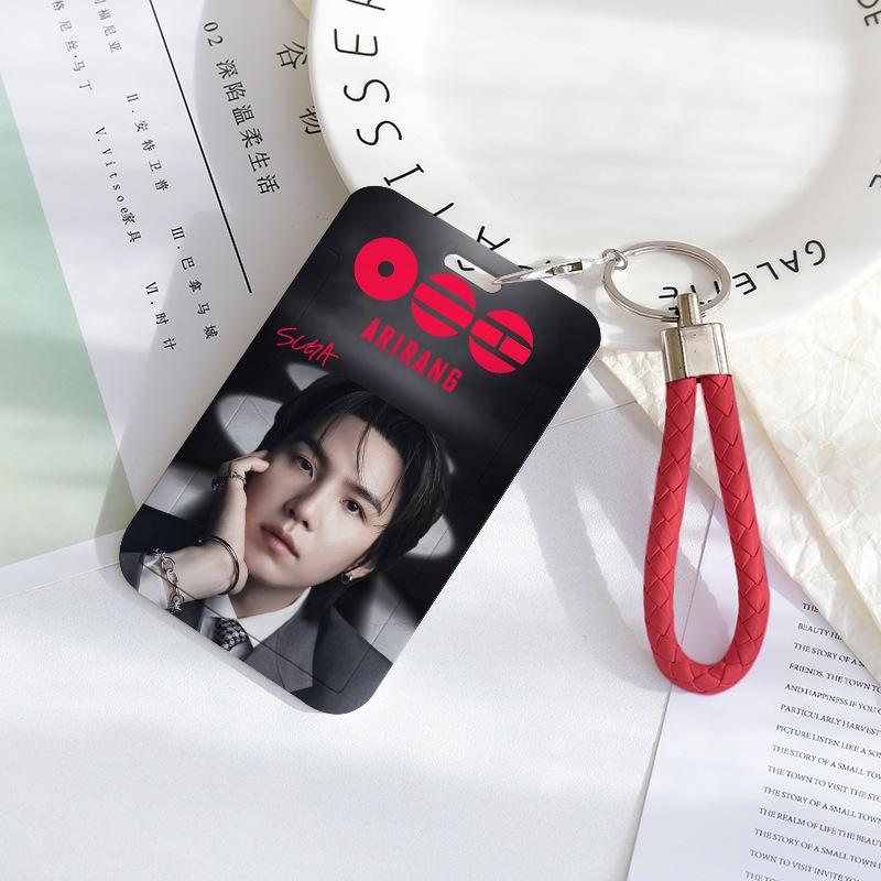 BTS Sliding Photocard Holder, Protective ID Badge Card Case with Braided Keychain Strap, Student Campus Bus Meal Card Protector Merch for ARMY
