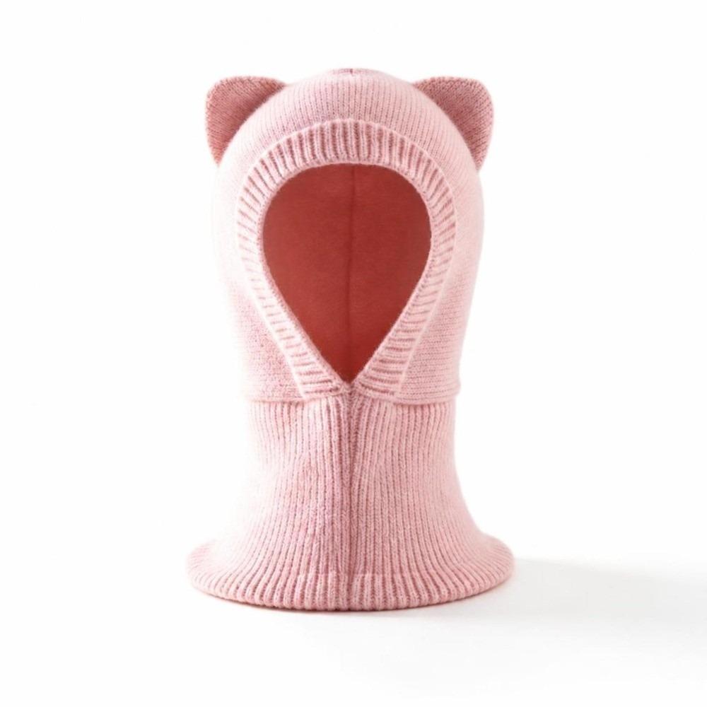 Woolen Knit Winter Balaclava Hat Solid Color Hooded Beanie  for 2-6 Y Boys and Girls
