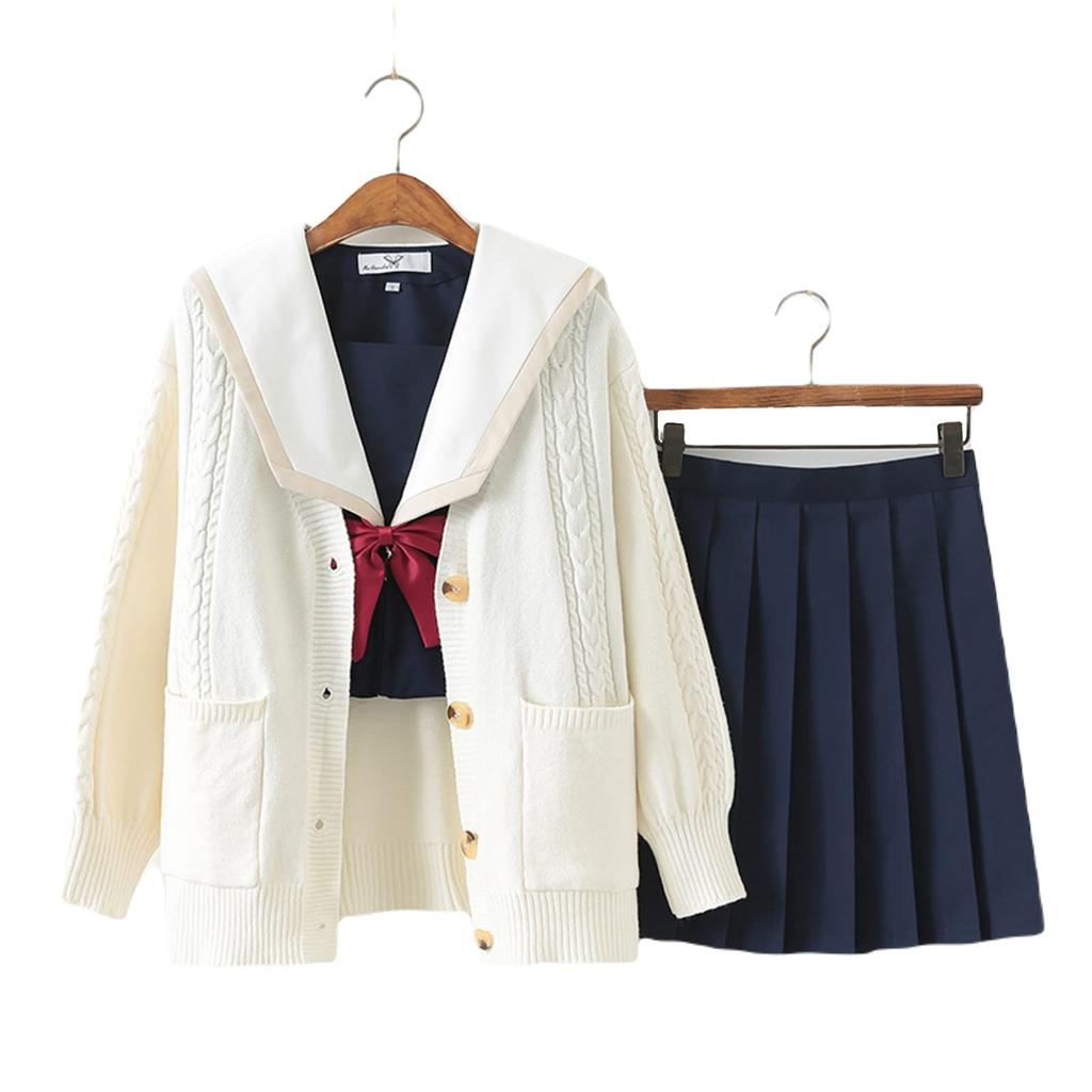 [Milky Time] Sailor Uniform with Cardigan, High School Girl Uniform (Navy)