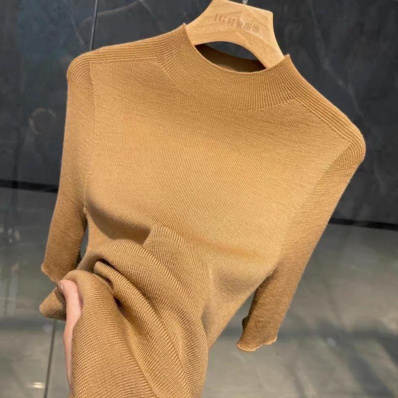 Spring and Autumn thin semi-turtleneck bottoming shirt women's half-sleeved knitted sweater new five-quarter-sleeved slim-fitting foreign-style medium