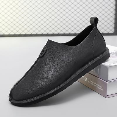 Italian Brand Men's Genuine Leather Casual Shoes Lightweight Comfortable Loafers Versatile Simple Black Men's Work Shoes