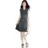 Hong Kong style temperament collar sleeveless vest dress women's summer small slim denim skirt