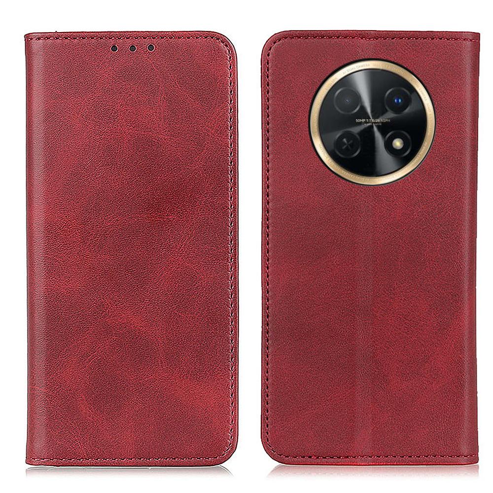 

For Huawei nova Y91 4G/Enjoy 60X Cowhide Texture Split Leather Wallet Phone Case Stand Protective Phone Cover Red