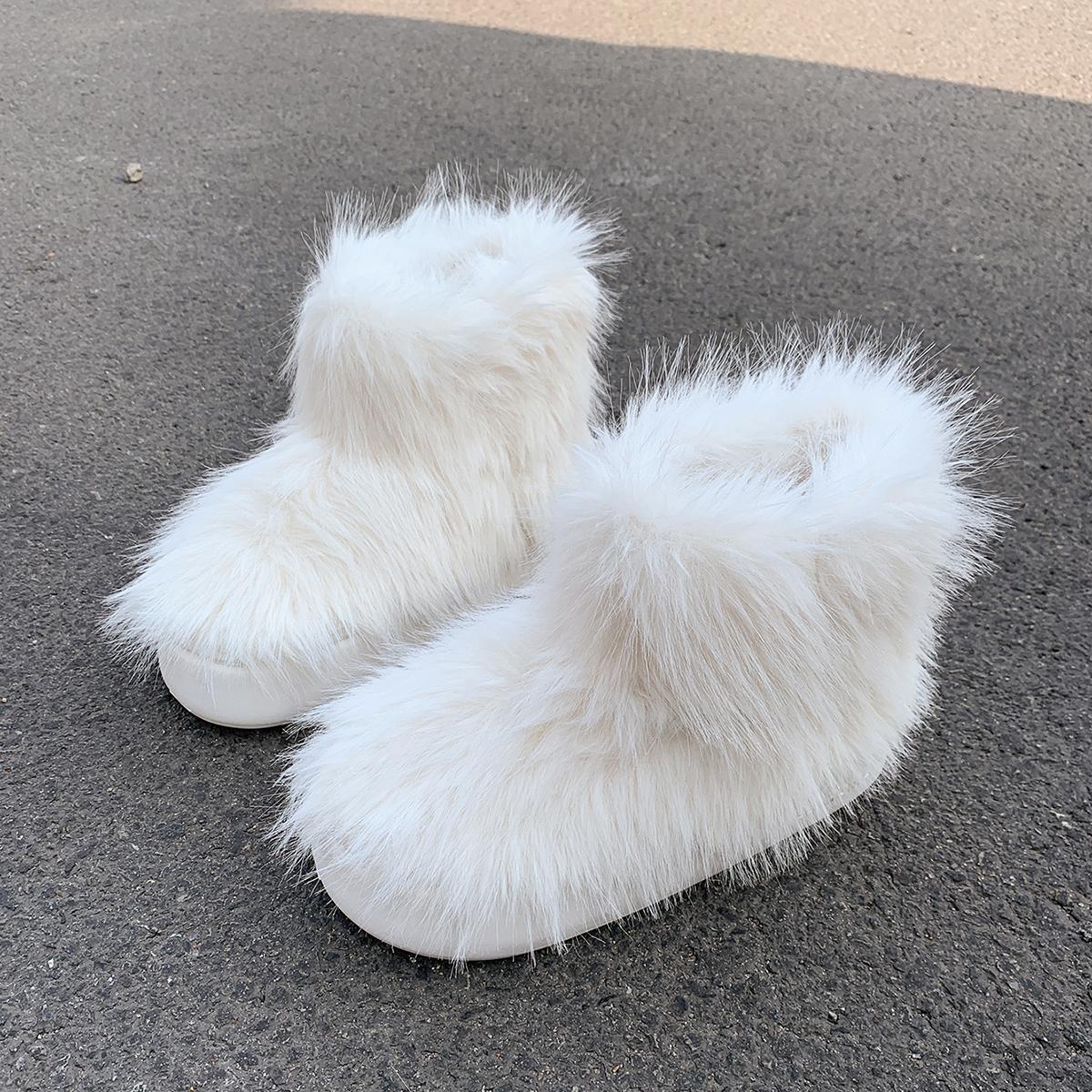 

Модные зимние женские сапоги с круглым носком, плоские туфли для женщин, плюшевые зимние сапоги на платформе, уличные ботильоны на среднем каблуке для женщин 42-43 белый