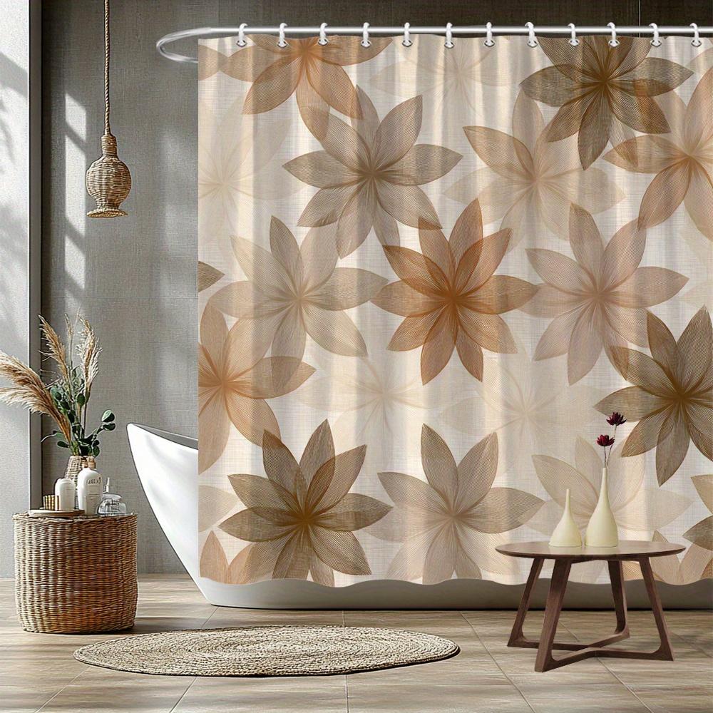 

1Pc Brown And Beige Floral Patterned Shower Curtain, Polyester Fabric, Machine Washable, Suitable For Bathroom Dcor. W60H190(CM)-1 Pcs
