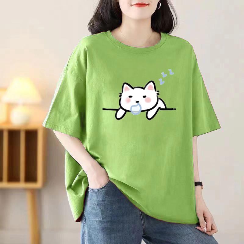 Ladies Summer Popular Short-sleeved T-shirt Cotton Breathable Loose Top Printed T-shirt Casual