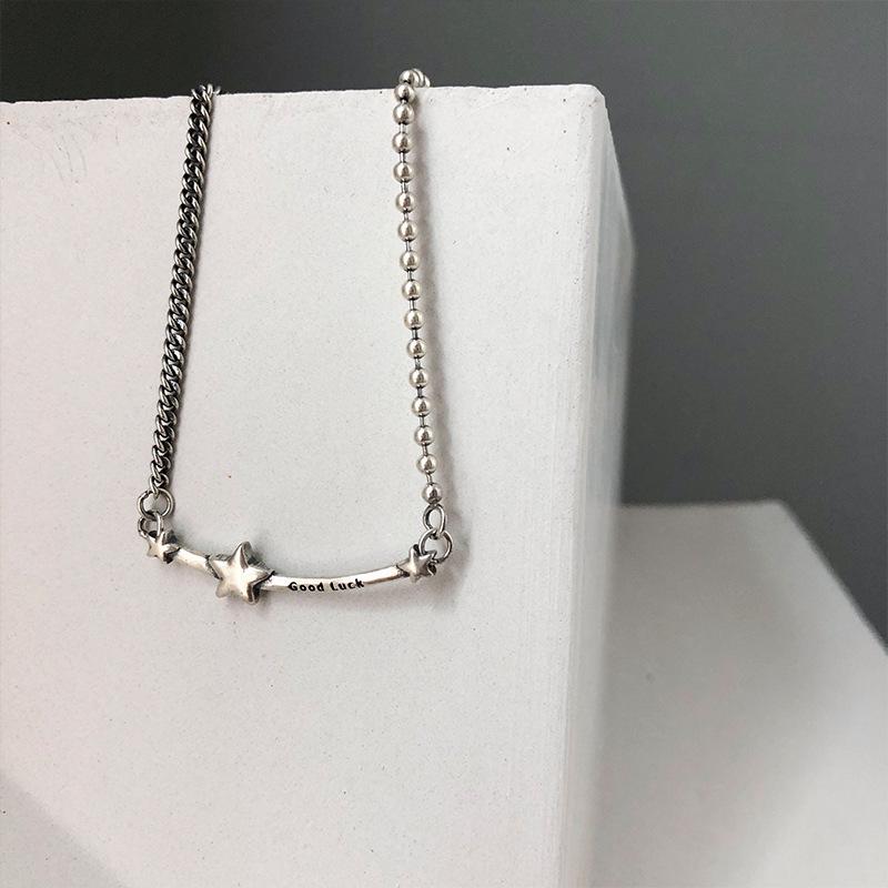 Retro Japanese-Korean Star and Letter Pendant Necklace Electroplated Thai Silver