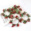 4 Pcs Christmas Candle Rings, Red Berry Pine Cone Wreath for Candle Holders Festival Table Decoration for Christmas Thanksgiving Harvest Day