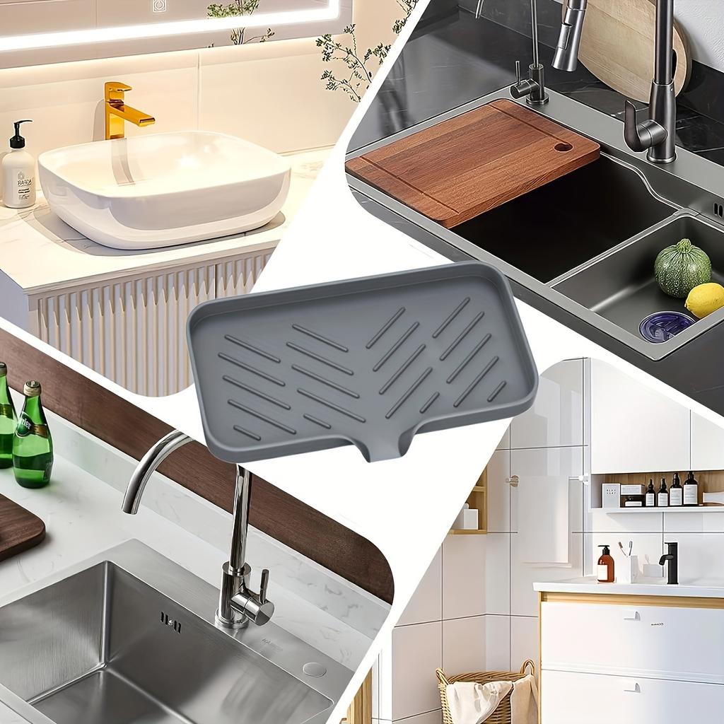 Non-Slip Silicone Bath Sink Tray with Drainage System -Dish Rack-like Design for Bathroom Countertop, Shower & Bathtub