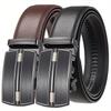 Men's PU Leather Ratchet Belt, Cool and Handsome Style, Adjustable Automatic Square Alloy Buckle Panel for Casual Business Wear