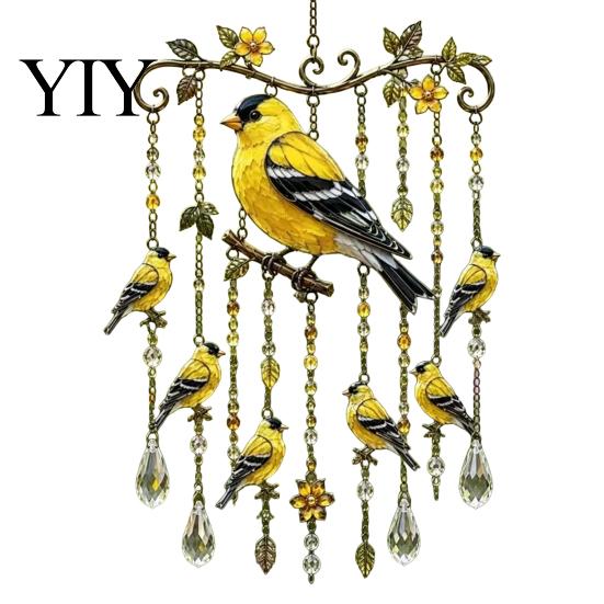 Vintage Iron Frame Decor Graceful Bird Wind Chimes, Chimes for Outside, Metal Outdoor Chime Hanging Suncatchers with Crystal Pendants Garden