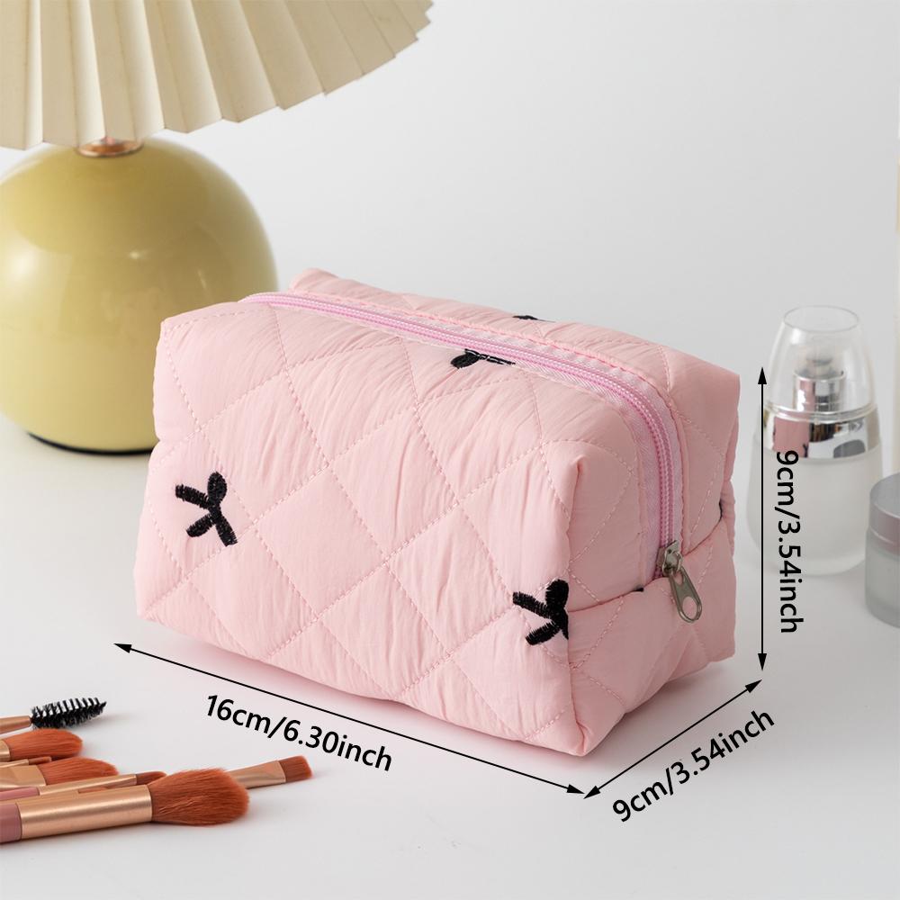 Kosmetiktasche mit Reißverschluss und Schleife, gesteppt, Puffer, süße Damen-Clutch