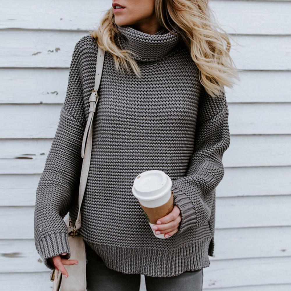 Women Long Sleeve Loose Turtleneck Knitted Sweater Jumper Pullover Top Blouse