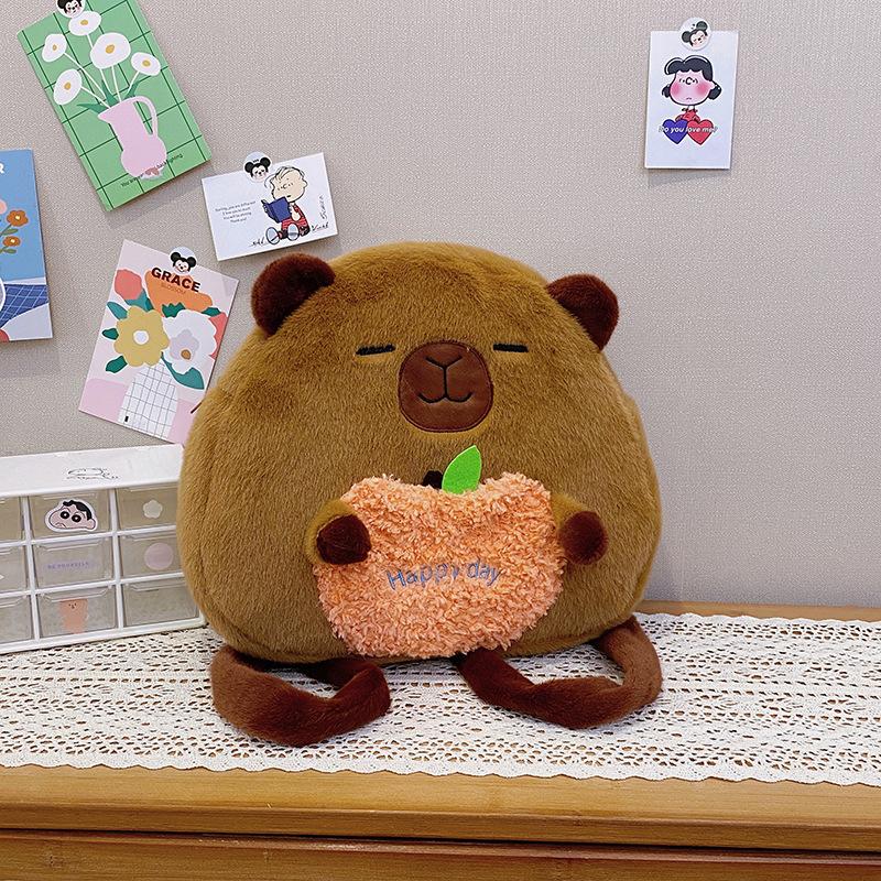 

Large Capacity School Bag for Students, One Piece Cute Capybara Cartoon Plush Backpack, Unisex Animal Shoulder Bag.