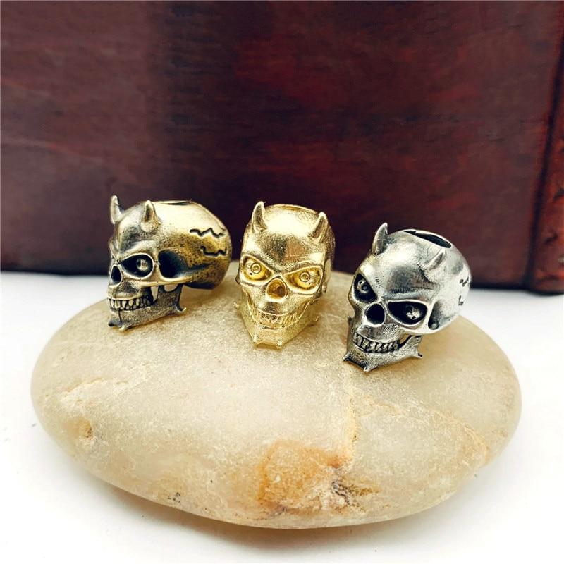 Pure Copper Devil Skeleton Knife Bead Lanyard Pendant Vintage Brass DIY Bracelet Keychain Accessories Umbrella Rope Bead Hanging