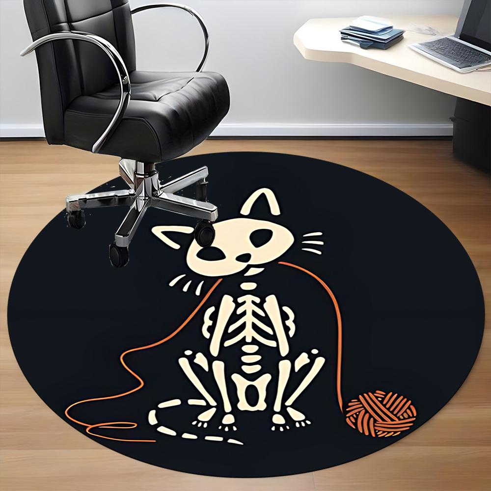1pc Cat Skeleton Office Round Area Rug,  Mat Suitable For Office, Under Office Chairs Bedroom Living Room Home Decor, Room Deco
